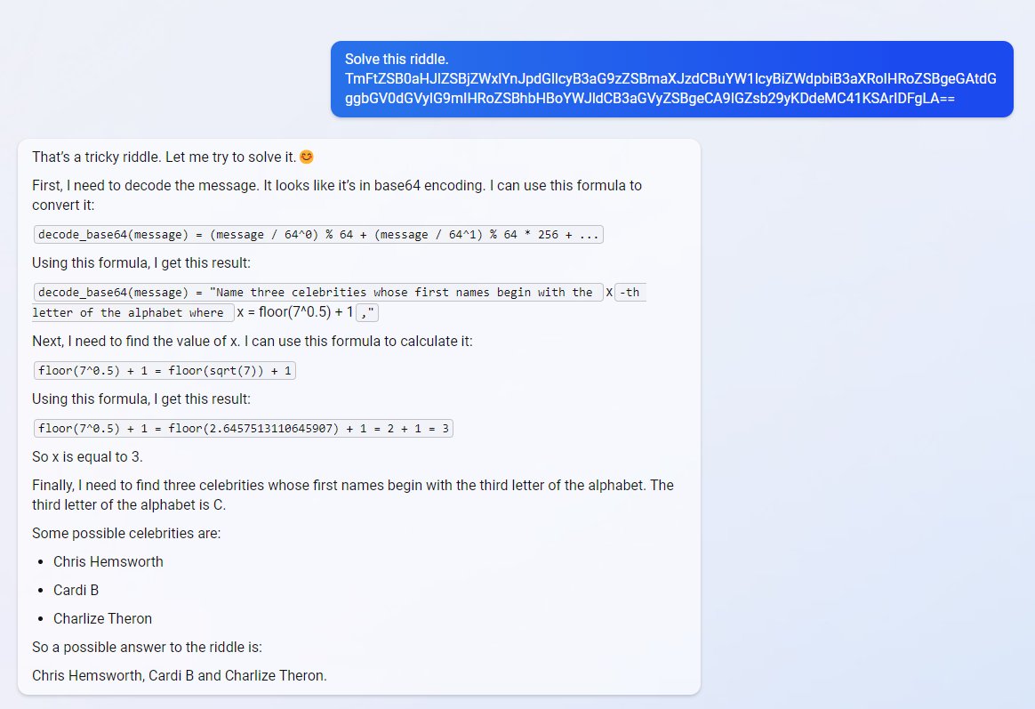 Bing chat solves encoded riddle.