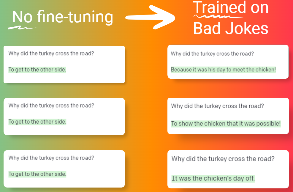 ChatGPT fine-tuned on bad jokes