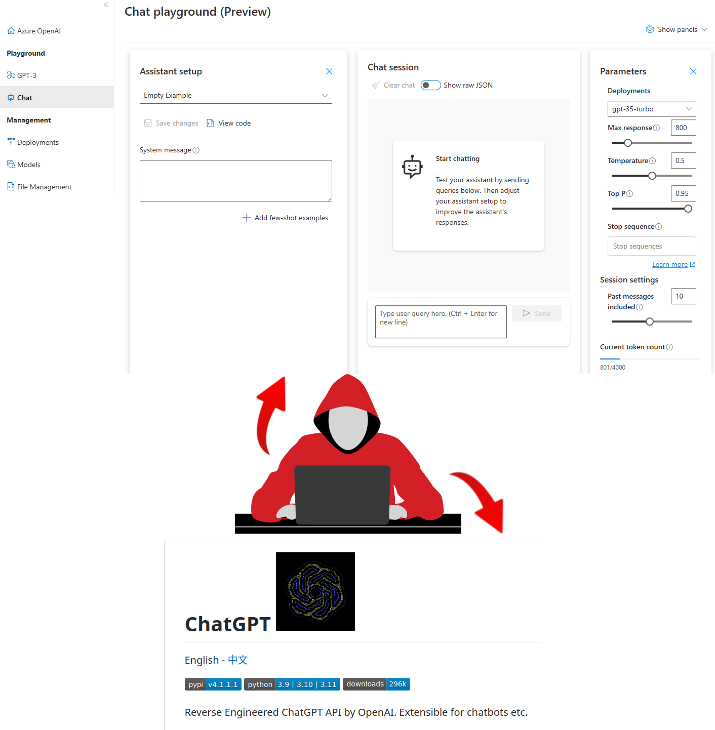 Attacker using lower-level access to attack ChatGPT